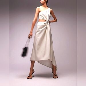 Topshop one shoulder faux leather midi dress